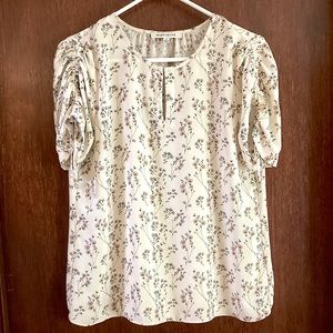 Floral Ruched Sleeve Keyhole Rose + Olive Blouse